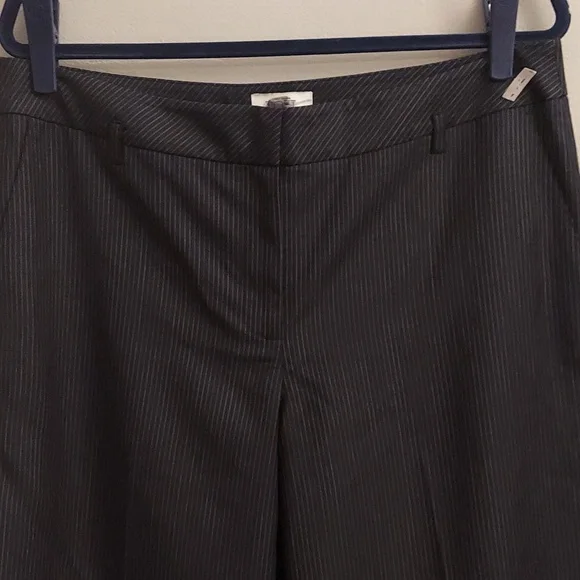 LOFT Ann Black And White Pinstriped Flat Front Wide Legged Wool Blend Trousers - Picture 2 of 15